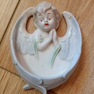 Cherub Wall Pocket Vintage Porcelain